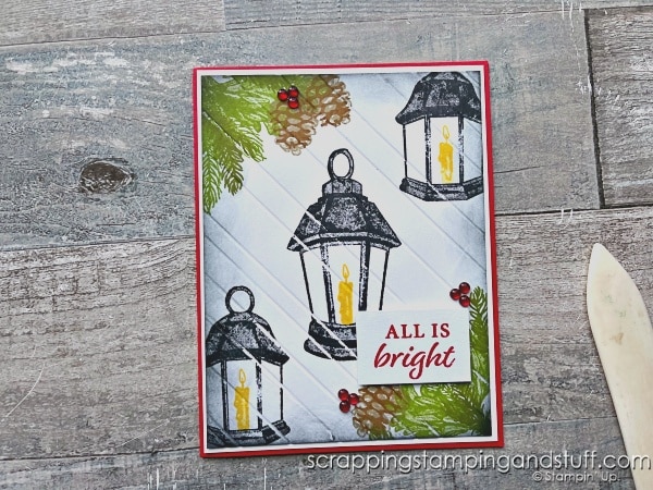 Click to see a simple scoring technique for making stunning cards! Cards feature the Stampin Up Shepherd's Care stamp set!