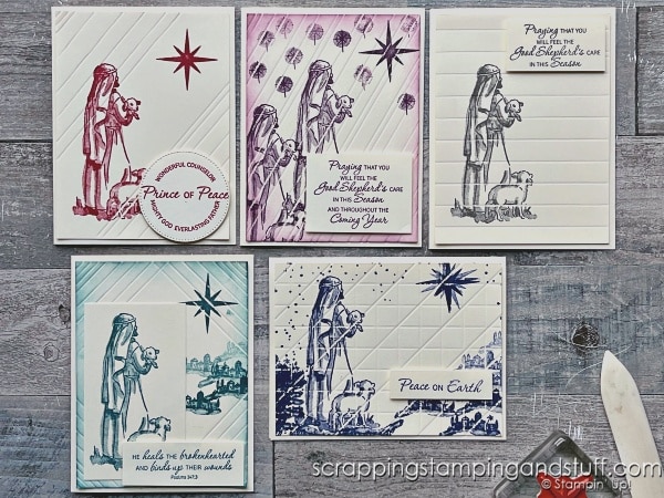 Click to see a simple scoring technique for making stunning cards! Cards feature the Stampin Up Shepherd's Care stamp set!