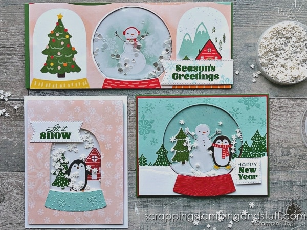 See a new and EASIER way to make shaker cards here! Featuring Stampin Up Snowy Wonder.