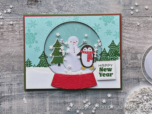 See a new and EASIER way to make shaker cards here! Featuring Stampin Up Snowy Wonder.