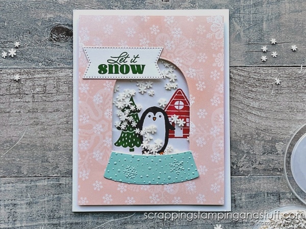 See a new and EASIER way to make shaker cards here! Featuring Stampin Up Snowy Wonder.