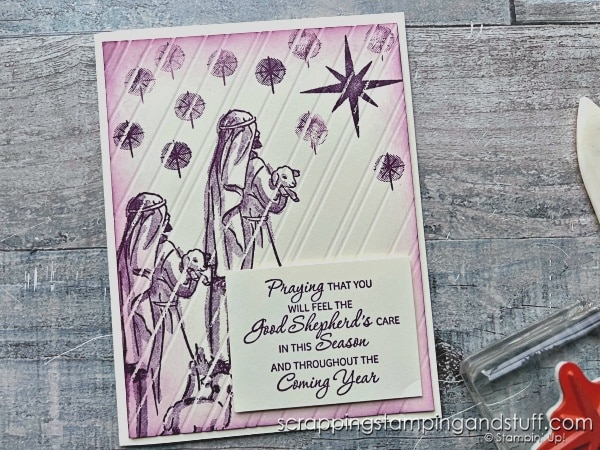 Click to see a simple scoring technique for making stunning cards! Cards feature the Stampin Up Shepherd's Care stamp set!