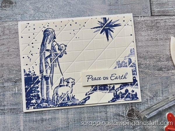 Click to see a simple scoring technique for making stunning cards! Cards feature the Stampin Up Shepherd's Care stamp set!