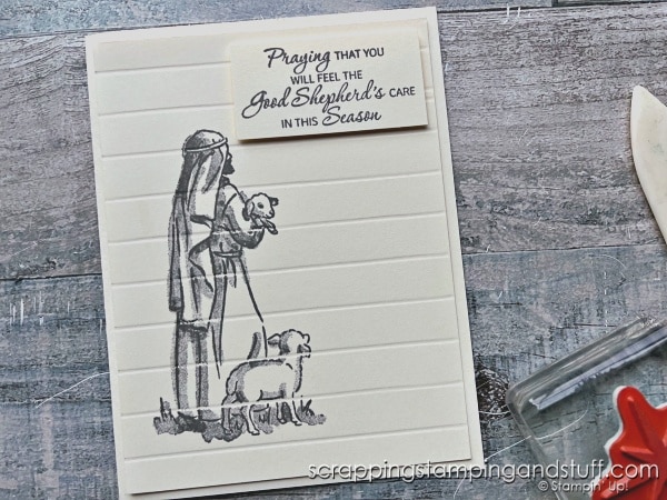 Click to see a simple scoring technique for making stunning cards! Cards feature the Stampin Up Shepherd's Care stamp set!