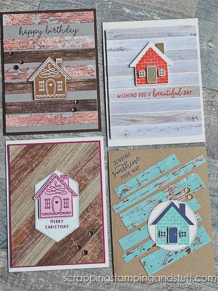 Use those paper scraps! Click for 4 paper scrap card ideas to make today! Samples feature Stampin Up Humble Home.