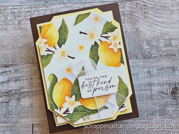 Click for a trick for making fancy corners on your card project! Try this on your next handmade card. Ideas feature the Stampin Up Citrus Blooms bundle.