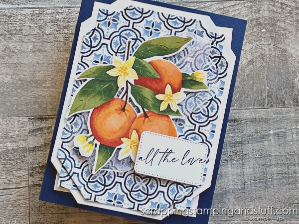 Click for a trick for making fancy corners on your card project! Try this on your next handmade card. Ideas feature the Stampin Up Citrus Blooms bundle.