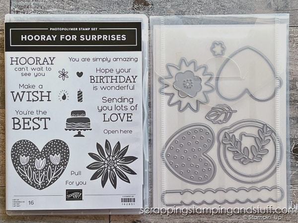 Click for a fun technique using crumpled up wax paper! Use this trick to add the appearance of texture to your projects. Samples feature the Stampin Up Hooray For Surprises bundle!