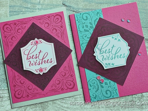 Click for tips on mass producing a big batch of cards in a short amount of time! Cards feature the beautiful Stampin Up Tiled Techniques stamp set.