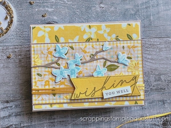 Click for ideas for using layers on your card projects, four card layouts with measurements, tips for using vellum and adhering tiny die cuts, and more!