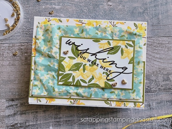 Click for ideas for using layers on your card projects, four card layouts with measurements, tips for using vellum and adhering tiny die cuts, and more!