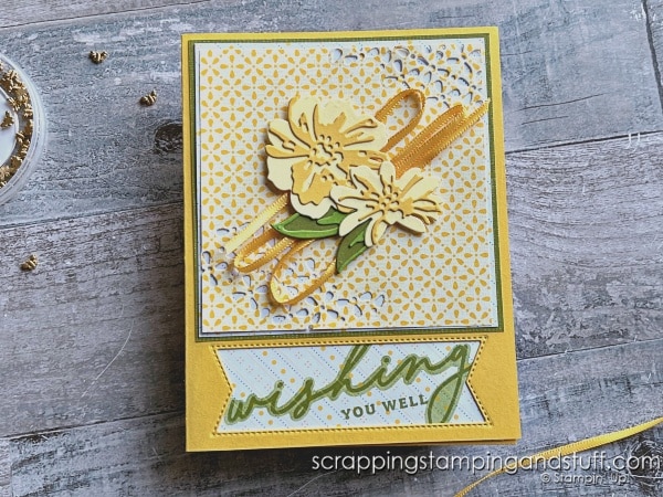 Click for ideas for using layers on your card projects, four card layouts with measurements, tips for using vellum and adhering tiny die cuts, and more!