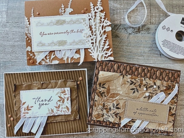 Create texture on your cards with these 13 technique ideas! Use layers, paste, crumpling and more. Featuring the Stampin Up Textured Notes stamp set.